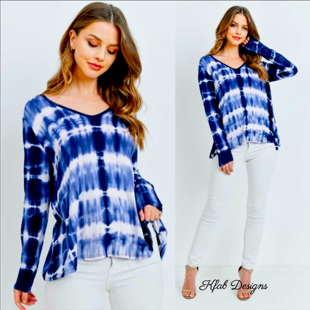 Tie-dye💙🤍V-neck cool top in navy&white4 style